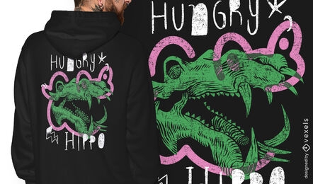 Design de camiseta de hipopótamo faminto