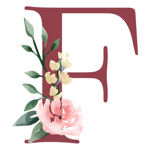 Der Buchstabe f mit Blumen und Blättern PNG-Design
