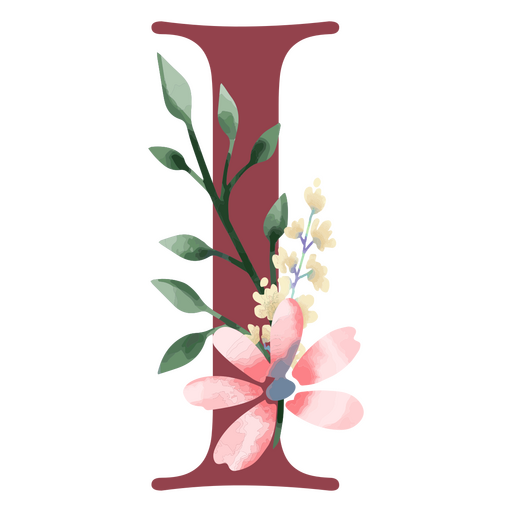 A letra i com flores e folhas Desenho PNG