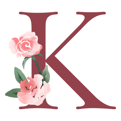 Der Buchstabe k mit rosa Rosen PNG-Design