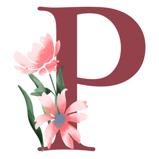 La letra p con flores rosas Diseño PNG