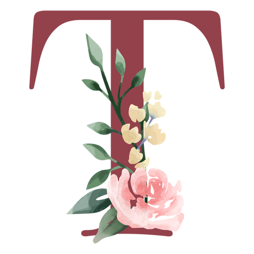A letra t com flores e folhas Desenho PNG