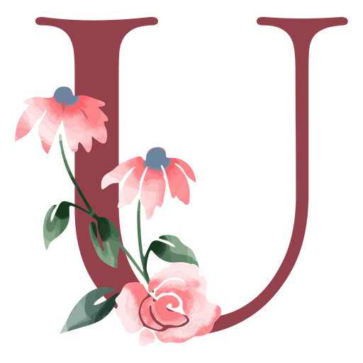 A letra u com flores cor de rosa Desenho PNG