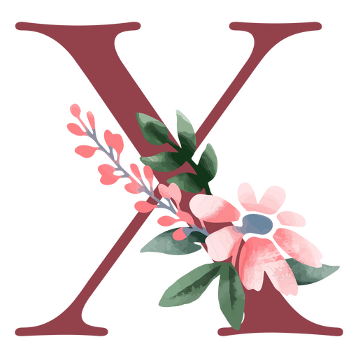 La letra x con flores y hojas. Diseño PNG