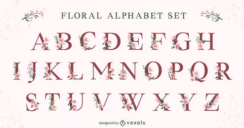 Conjunto de alfabeto floral simples
