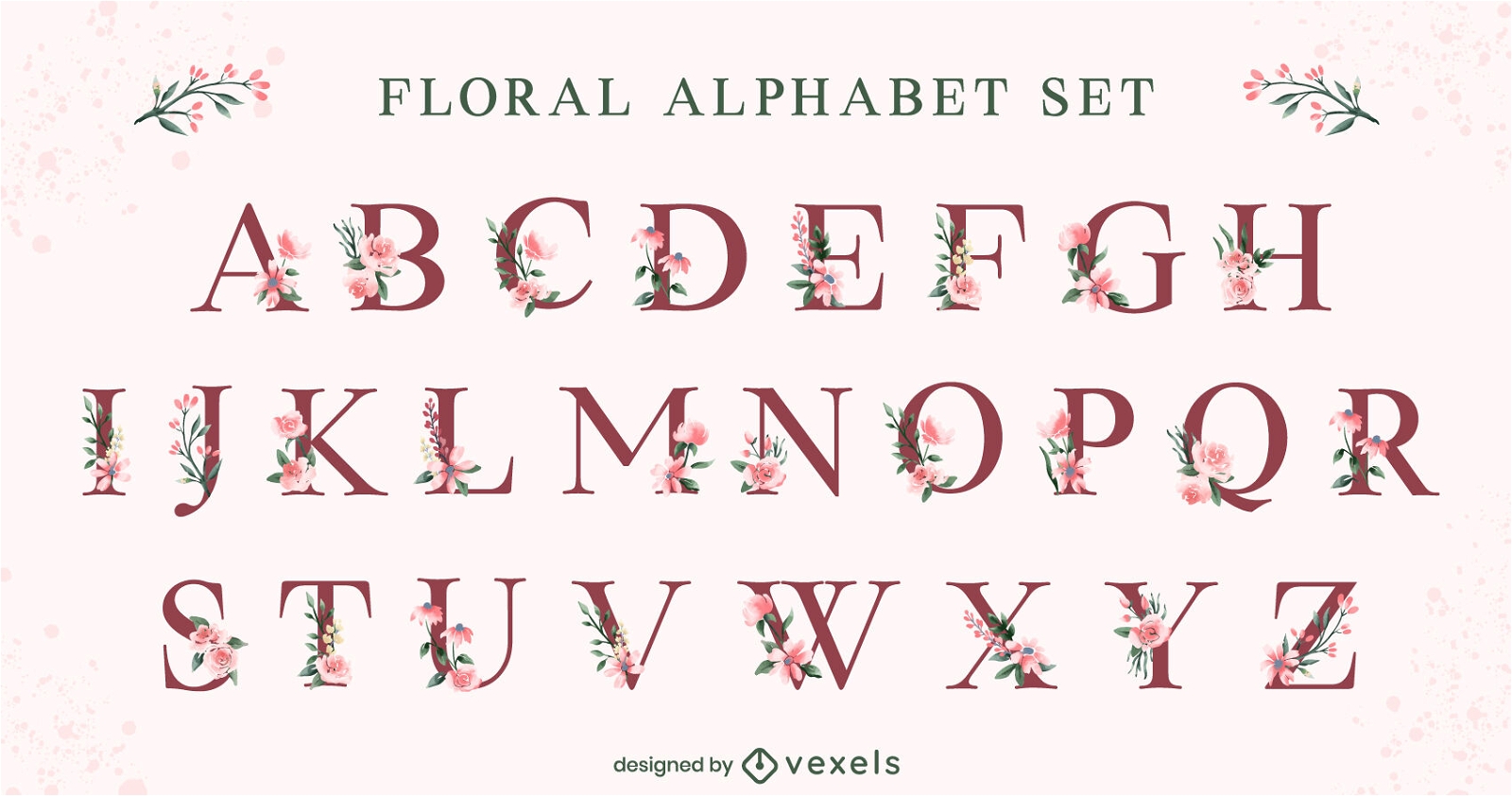 Conjunto de alfabeto floral simple