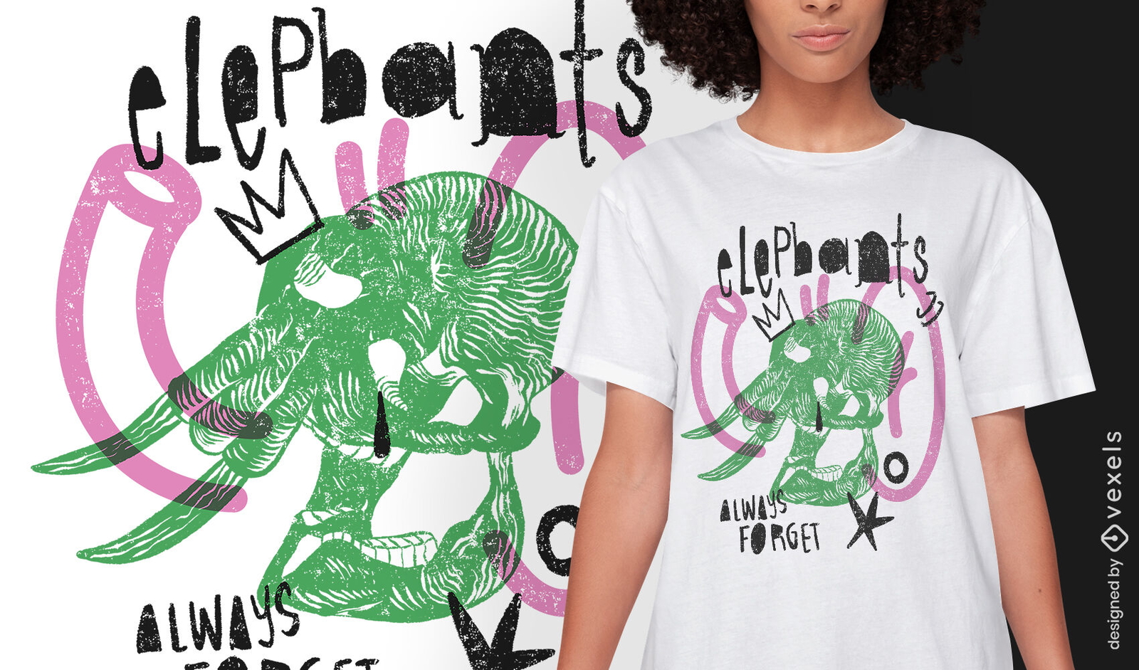 Diseño de camiseta de calavera animal elefante