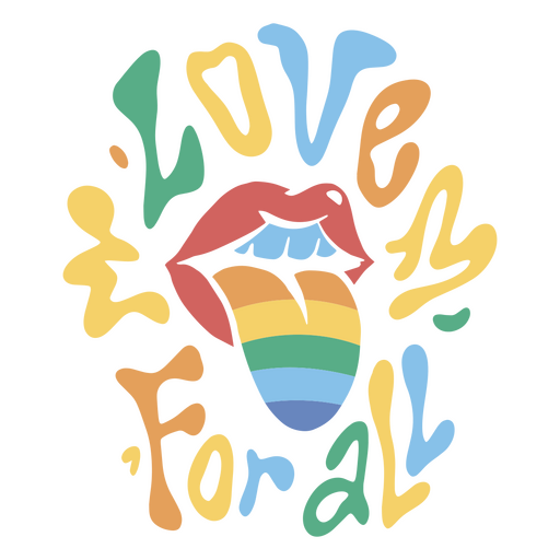 Lengua arcoiris con las palabras amor para todos escritas en ella. Diseño PNG