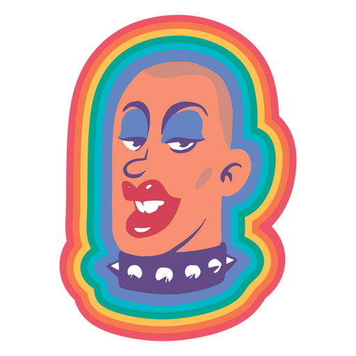 Sticker with a cartoon face and a rainbow background PNG Design