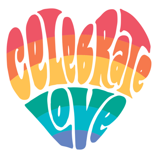 Corazón del arco iris con las palabras celebrar el amor Diseño PNG