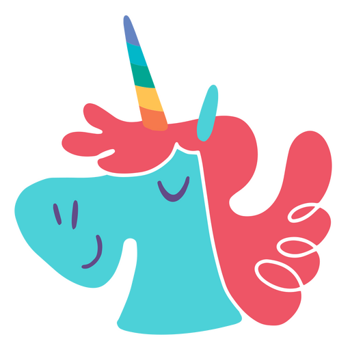 Blaues und rosafarbenes Einhorn mit Regenbogenmähne PNG-Design