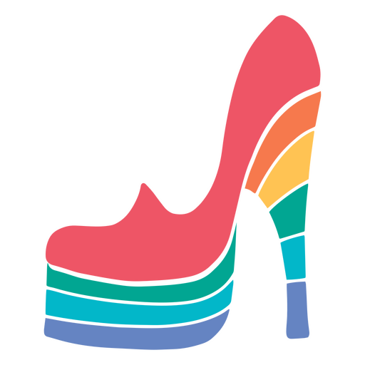 Sapato colorido de salto alto com listras arco-?ris Desenho PNG