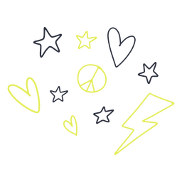 colorful peace signs and hearts