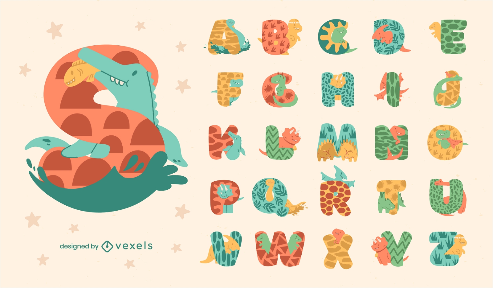 Adorable conjunto de alfabeto de animales de dinosaurio