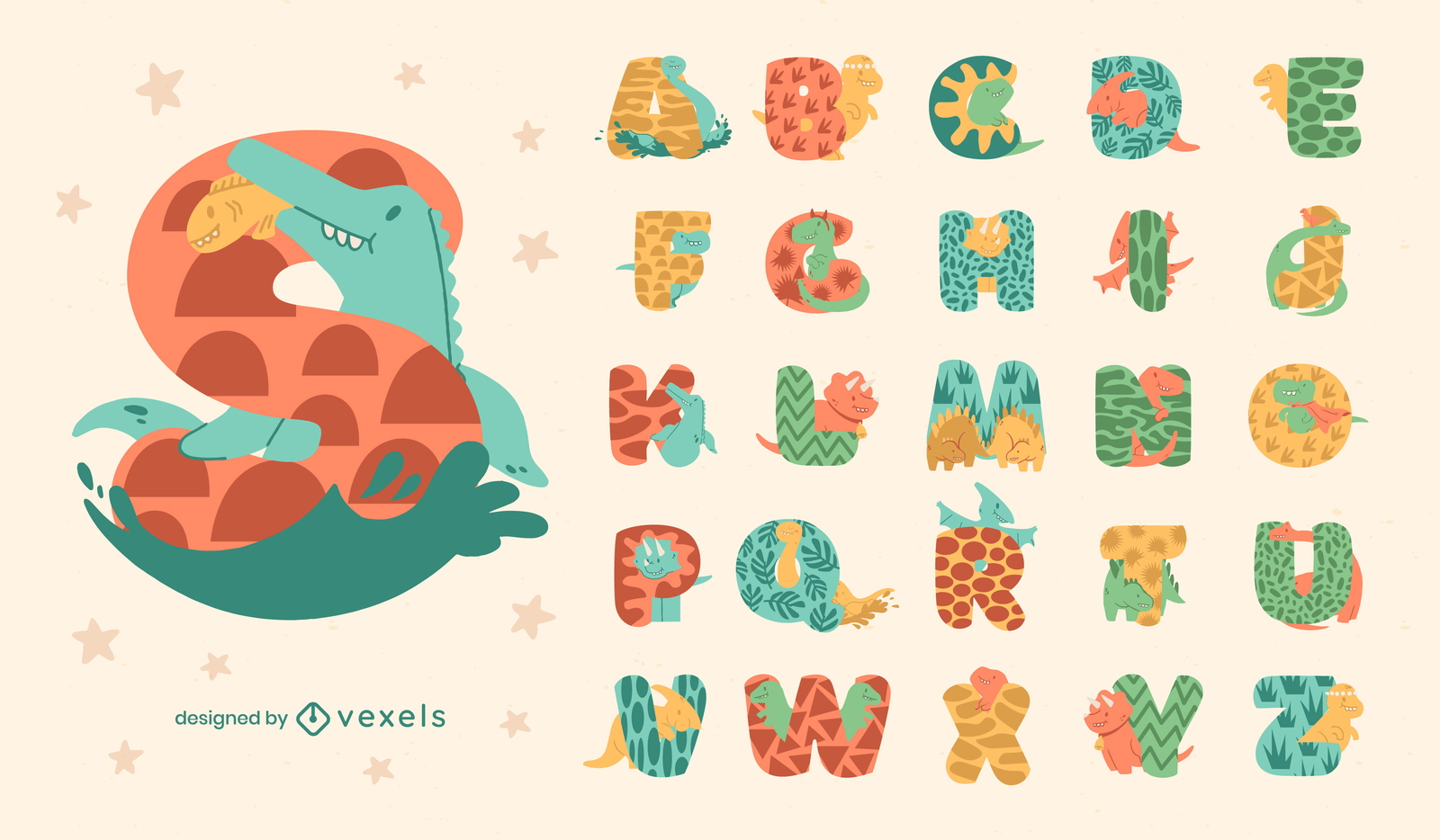 Adorable dinosaur animal alphabet set