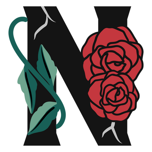 Letra n con rosas estilo gotico Diseño PNG