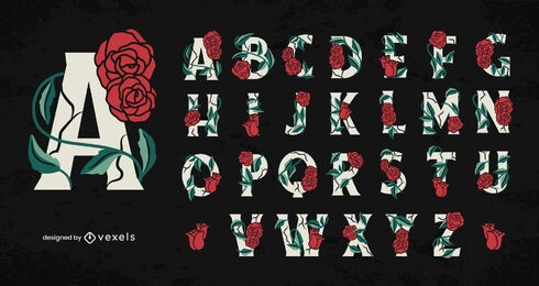 Conjunto de alfabeto floral rosa