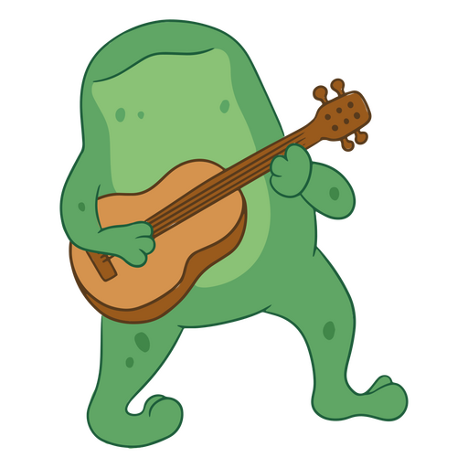 Green frog performing with guitar PNG Design