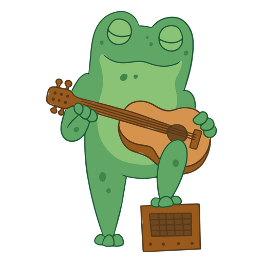 Green frog playing guitar PNG Design