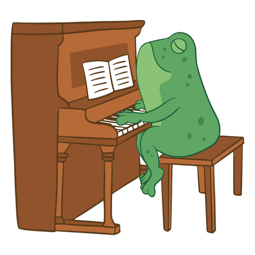 Green frog performing piano PNG Design