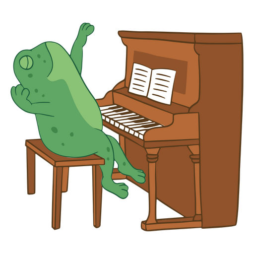 Green frog performing with piano PNG Design