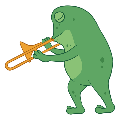 Sapo verde se apresentando com trompete Desenho PNG