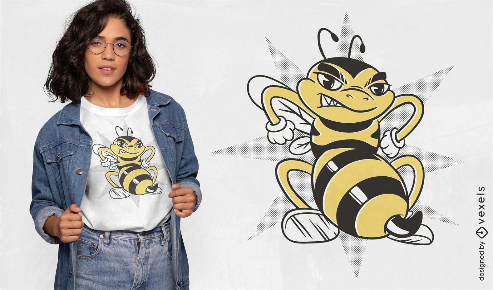 Design de camiseta de desenho animado de abelha irritada