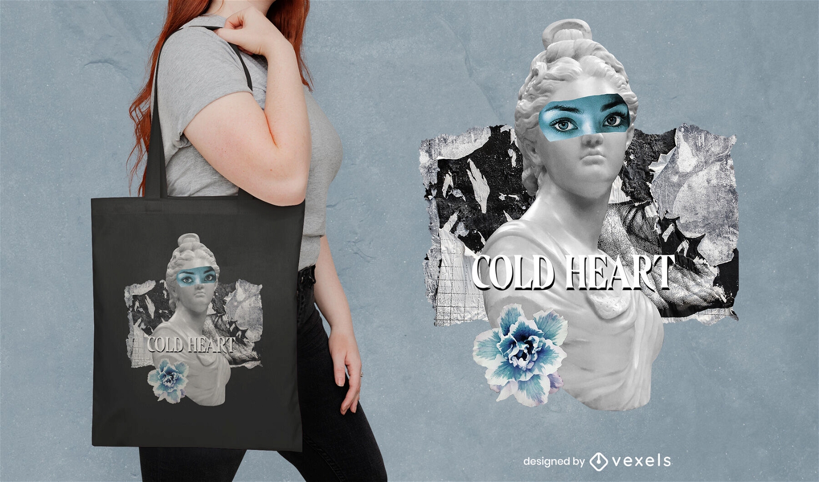 Tote-Taschen-Design mit kalter Herzskulptur