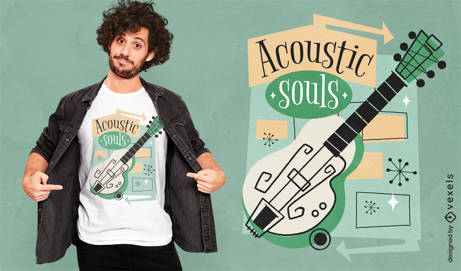 Diseño de camiseta de instrumento musical de guitarra vintage