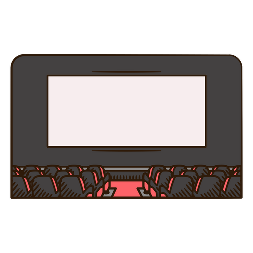 Cine con asientos y pantalla en blanco. Diseño PNG