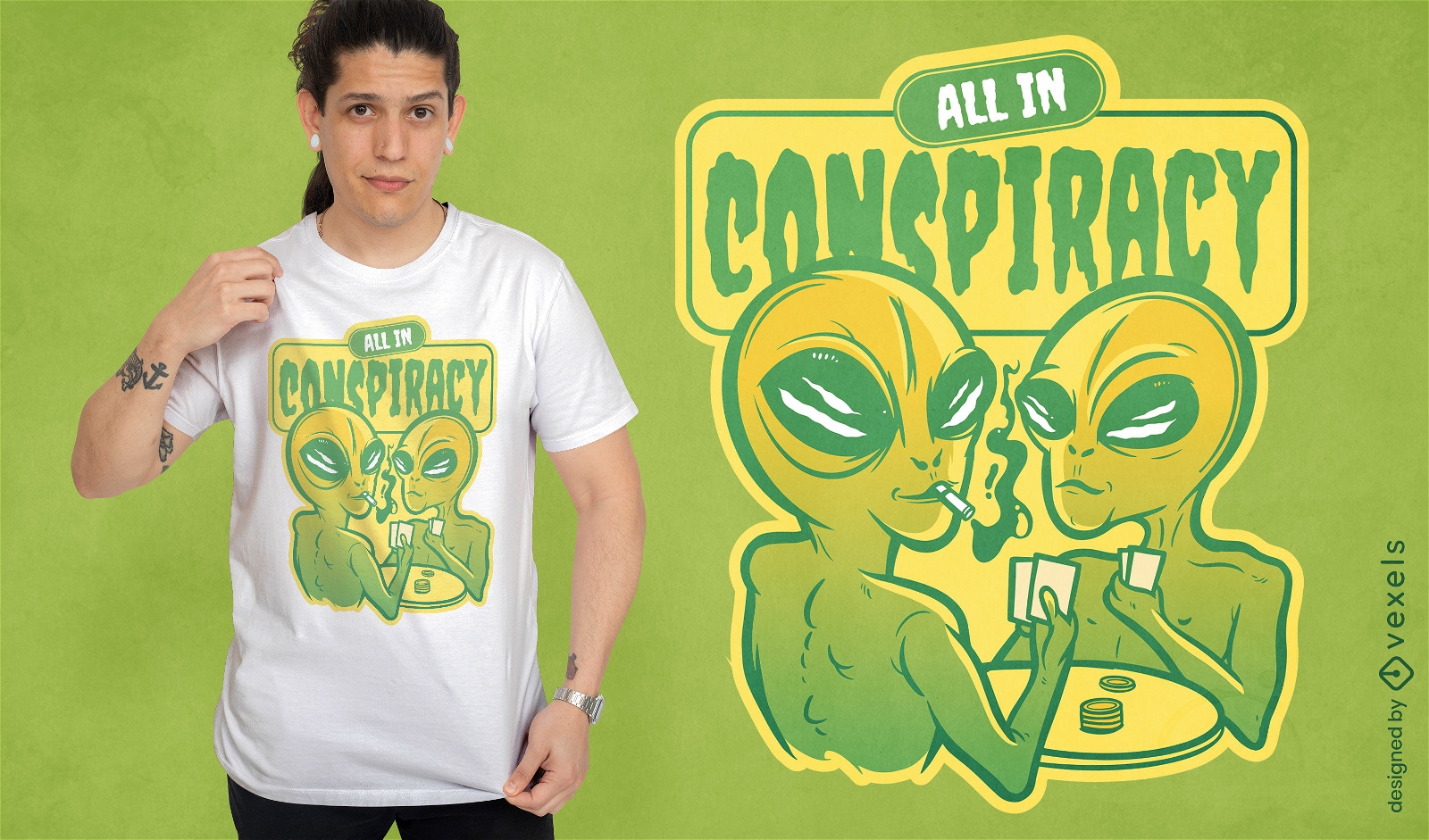 Weltraum-Aliens, die Poker-T-Shirt-Design spielen