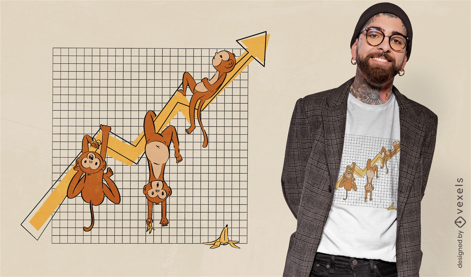 Diseño gráfico de camiseta de stock de mono