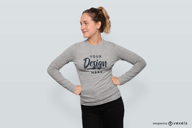 Maqueta de camiseta de manga larga de mujer rubia
