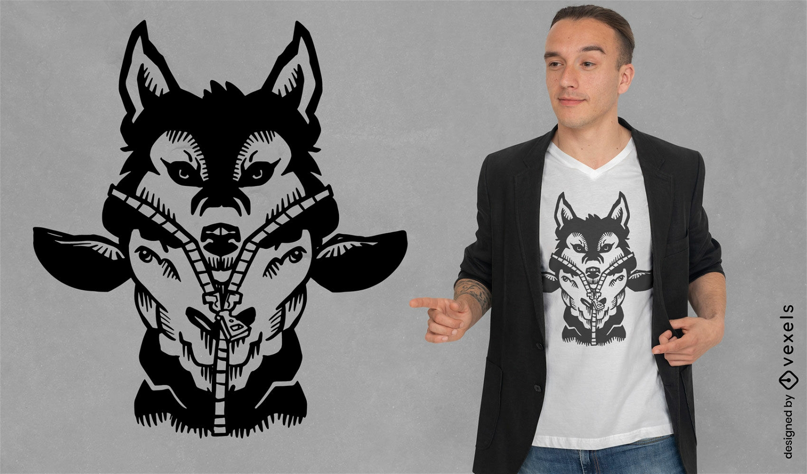 Diseño de camiseta de lobo disfrazado de oveja.