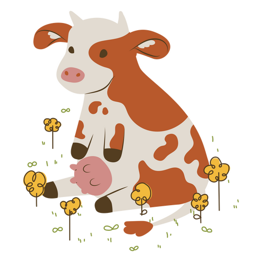 Cartoon-Kuh sitzt im Gras PNG-Design