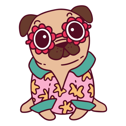 Pug de desenho animado usando óculos escuros e uma camisa rosa Desenho PNG