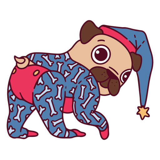 Cão Pug de pijama com uma estrela na cabeça Desenho PNG