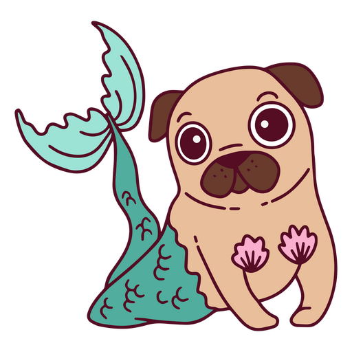 Pug with a mermaid tail sitting PNG Design