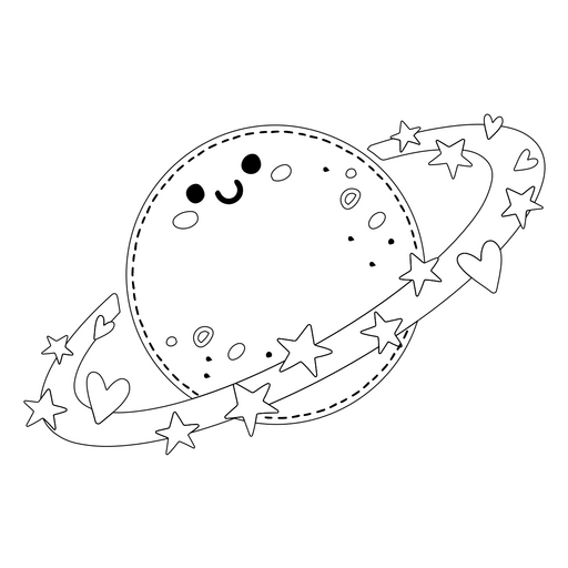 Ilustração fofa de planeta com estrelas e corações Desenho PNG