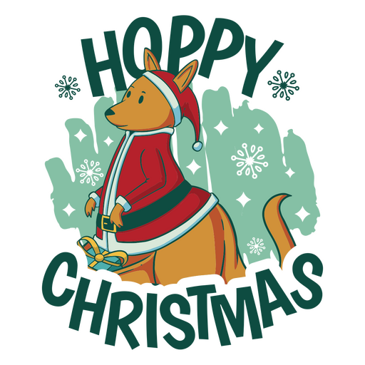 Kangaroo wearing a santa hat with the words happy christmas PNG Design