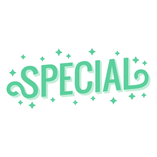 The word special in green PNG Design