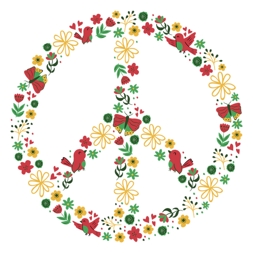 Peace sign surrounded by flowers and leaves PNG Design
