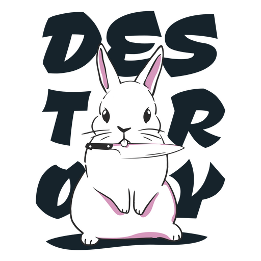White bunny holding a knife and saying destroy PNG Design