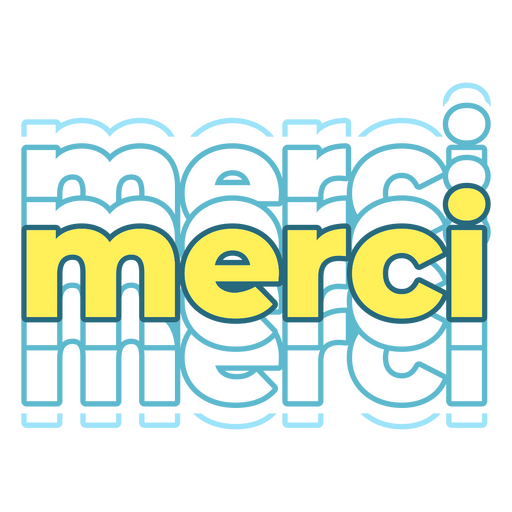 Das Wort Merci in Gelb und Blau PNG-Design
