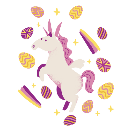 Unicorn surrounded by easter eggs PNG Design