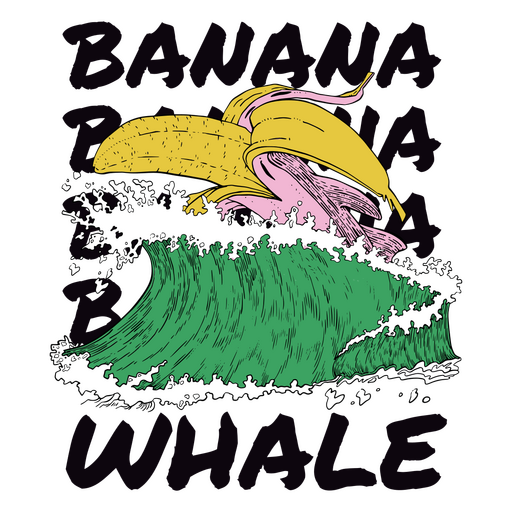 Baleia de banana montando uma onda Desenho PNG