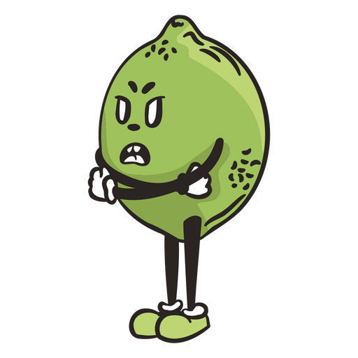 Green lemon with an angry expression on his face PNG Design