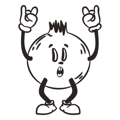Caricatura de una estrella del rock de frutas con las manos en el aire Diseño PNG