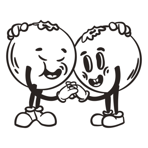 Desenho preto e branco de duas frutas de mãos dadas Desenho PNG