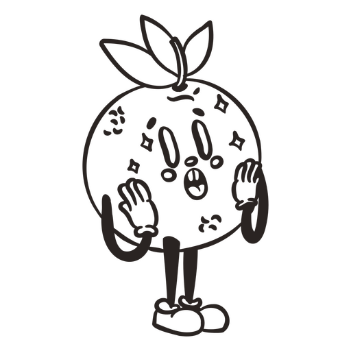Black and white drawing of a cartoon orange PNG Design